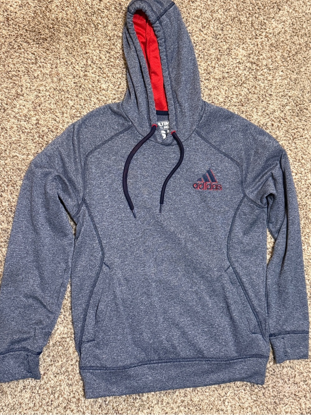 adidas Heather Navy Climawarm Ultimate Hoodie Mens Small - Picture 1 of 7